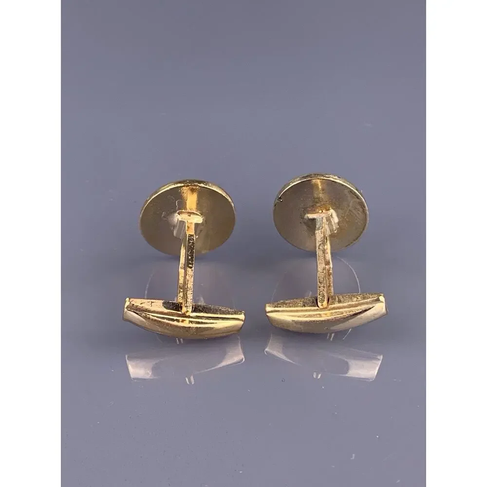 King Family Crest Cufflinks Gold Tone Knight Cross Escallop Heraldic Vintage